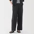 【MUJI 無印良品】女大麻混斜紋織打褶寬版褲 S 黑色