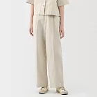 【MUJI 無印良品】女大麻混斜紋織打褶寬版褲 S 象牙白