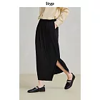 ltyp旅途原品 銅氨絲風格極簡直筒半裙休閒簡約八分垂感半身裙女 M L  M 經典黑