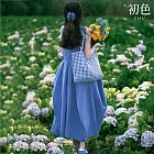 【初色】圓領素色寬鬆顯瘦度假風連身長裙洋裝-藍色-11779(M-2XL可選) M 藍色