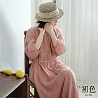 【初色】圓領寬鬆素色百搭休閒七分袖顯瘦連身裙洋裝-粉色-11792(M-2XL可選) M 粉色