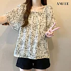 【AMIEE】碎花絕美顯瘦短袖襯衫女上衣(KDTY-4968) M 杏色