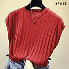 【AMIEE】純色針織短袖T恤女上衣(KDTY-9336) FREE 磚紅