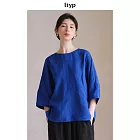 ltyp旅途原品100%色織亞麻文藝小衫女夏極簡純色寬鬆百搭襯衣上衣 M L  M 克萊茵藍