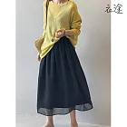 【衣途】高腰褶皺寬鬆A字大擺裙(KDSY-B232) M 黑色