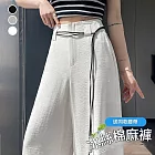 【MsMore】 天丝涼麻感阔腿高腰配皮绳冰丝薄款休闲長裤# 125025 M 米白色