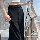 【MsMore】 天丝涼麻感阔腿高腰配皮绳冰丝薄款休闲長裤# 125025 M 黑色