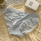 【唯蜜色】薄款柔軟甜美中腰蕾絲滾邊女用三角褲 L 藍色