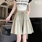 【初色】質感純色鬆緊腰綁帶高腰褲裙休閒褲寬褲短裙褲-共3色-13935(M-XL可選) XL 杏色