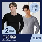 【SunFlower三花】男長袖內衣.衛生衣.(厚棉圓領2件組) L 黑1灰1