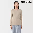 【MUJI 無印良品】女棉保暖厚織圓領長袖T恤 S 米黃