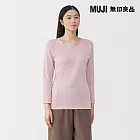 【MUJI 無印良品】女棉保暖厚織U領八分袖T恤 S 淺粉