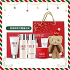 SK-II 暢銷閃耀之禮[洗面乳20g+亮采水30ml+青春露30ml+致臻活膚霜15g+玩偶熊掛飾]附精品禮袋-國際航空版