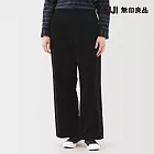 【MUJI 無印良品】女吉貝木棉混燈芯絨打褶寬版褲 L 黑色