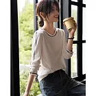 【MsMore】 漂亮T恤圓領壓黑線寬鬆休閒上衣# 126429 M 白色