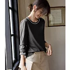 【MsMore】 漂亮T恤圓領壓黑線寬鬆休閒上衣# 126429 M 灰色