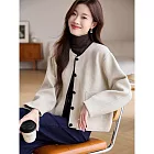 【MsMore】 圓領外套短款小個子小香風針織上衣# 126547 FREE 米杏色