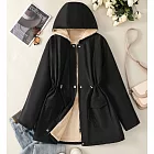 【ACheter】 連帽派克服寬鬆加絨加厚收腰中長外套# 126554 L 黑色