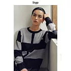 ltyp旅途原品 100%羊毛星空寬條紋開衫 經典休閒撞色針織衫女秋冬 M L  M 黑灰條-星空版
