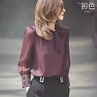 【初色】通勤風純色圓領飄結蕾絲袖口長袖襯衫上衣女上衣-深紫色-16485(M-2XL可選) L 深紫色