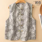 【初色】新中式復古風寬鬆短款滿版紋理單排盤扣圓領無袖疊穿開衫馬甲背心女背心-共2色-16447(L-2XL可選) L 灰色