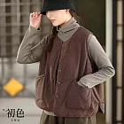 【初色】文藝復古風純色圓領無袖單排扣雙口袋加厚款馬甲背心女背心-共2色-16425(L-2XL可選) L 咖色