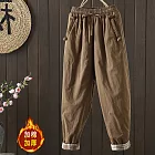 【ACheter】 復古全棉棉褲鬆緊腰顯瘦保暖加厚長褲# 126561 M 卡其色