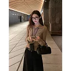 【MsMore】 復古polo翻領針織衫毛衣# 126654 FREE 卡其色