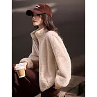 【MsMore】 摩登風毛絨絨保暖立領仿皮草大衣外套# 126635 M 米杏色