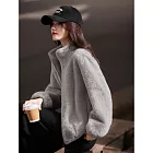 【MsMore】 摩登風毛絨絨保暖立領仿皮草大衣外套# 126635 M 灰色