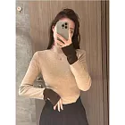 【MsMore】 半高領撞色長袖針織衫上衣# 126695 FREE 棕色