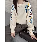 【MsMore】 刺繡花朵圓領毛衣針織衫上衣# 126697 FREE 白色