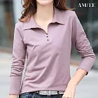 【AMIEE】純色大碼長袖POLO(KDTQ-8804) M 藕粉