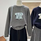 【MsMore】 韓系卡通緹花軟糯寬鬆顯瘦圓領針織毛衣上衣# 126919 FREE 灰色