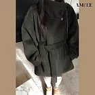 【AMIEE】法式復古立領中長版毛呢外套(KDCQ-9838) XL 暗綠