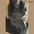 【AMIEE】法式復古立領中長版毛呢外套(KDCQ-9838) M 黑色
