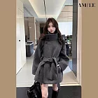 【AMIEE】法式復古立領中長版毛呢外套(KDCQ-9838) M 深灰