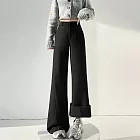 【MsMore】 微喇西裝褲高腰垂感直筒休閒喇叭闊腿褲子# 126987 M 黑色