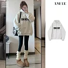 【AMIEE】潮流寬鬆加絨加厚連帽T(KDTQ-7154) M 白灰