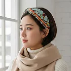 【HandStyle】髮箍 摩登風幾何鏈條絲緞扭結寬邊髮箍(63025) _藍色鍊條