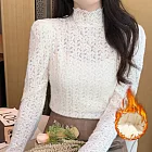 【AnZa】加絨磨毛蕾絲半高領長袖上衣(2色)         FREE 白色