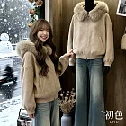 【初色】復古簡約純色寬鬆拉鍊毛領口袋連帽長袖外套女外套-卡其色-17386(F可選) FREE 卡其色