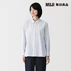 【MUJI 無印良品】女水洗平織布標準領長袖襯衫 S 白直紋