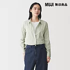 【MUJI 無印良品】女水洗平織布標準領長袖襯衫 S 淺綠直紋