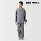 【MUJI 無印良品】男無側縫二重紗織長袖家居睡衣 M 深藍