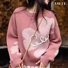 【AMIEE】韓版印花寬鬆修身針織毛衣上衣(KDTQ-567) M 粉紅色