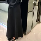 【AMIEE】韓版洋氣垂感高腰A字長裙(KDSQ-1218) M 黑色