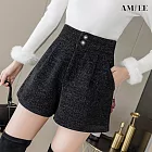 【AMIEE】小香風厚磅修身高腰A字短褲(KDPQ-1831) M 黑色