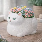 【日本Green House】可愛趴坐貓咪  裝飾小盆栽 ‧ 白貓