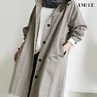 【AMIEE】日系休閒連帽棉質長版風衣(KDCQ-2279) M 淺灰